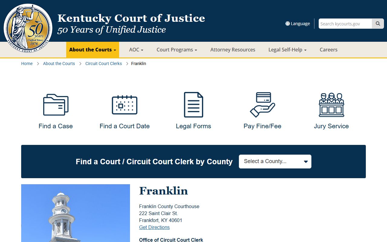Franklin County court records after jail arrest clerk page