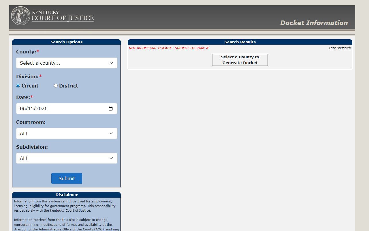 Franklin County court records after jail arrest docket search fields